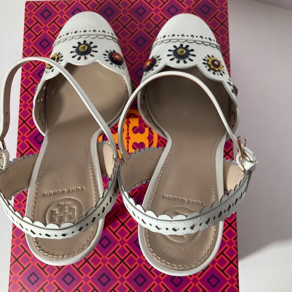 Womens Tory‎ Burch Perforated Marguerite Slingback Nappa Leather Shoes 8.5 Ivory - Picture 4 of 11